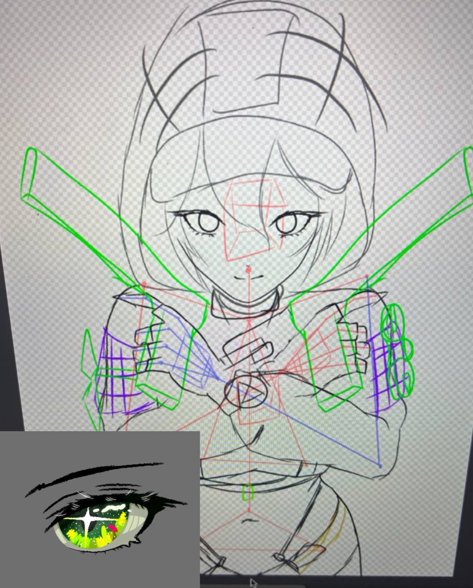 Think about do Fluorite and now try upgrade the eyes, maybe try no line on hair and more play with light idk