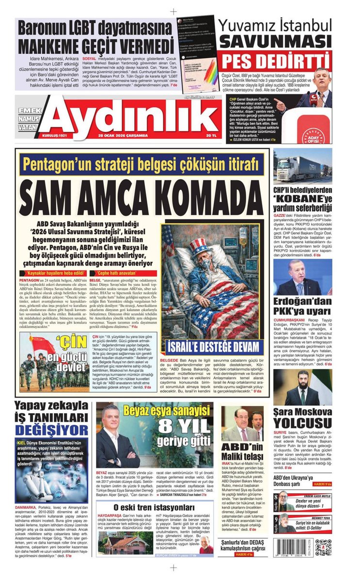 📌 SAM AMCA KOMADA

▶️ Erdoğan'dan PKK'ya uyarı

▶️ Şara Moskova yolcusu

<a href="/AydinlikGazete/">Aydınlık</a> I 28 Ocak 2026 l #Çarşamba