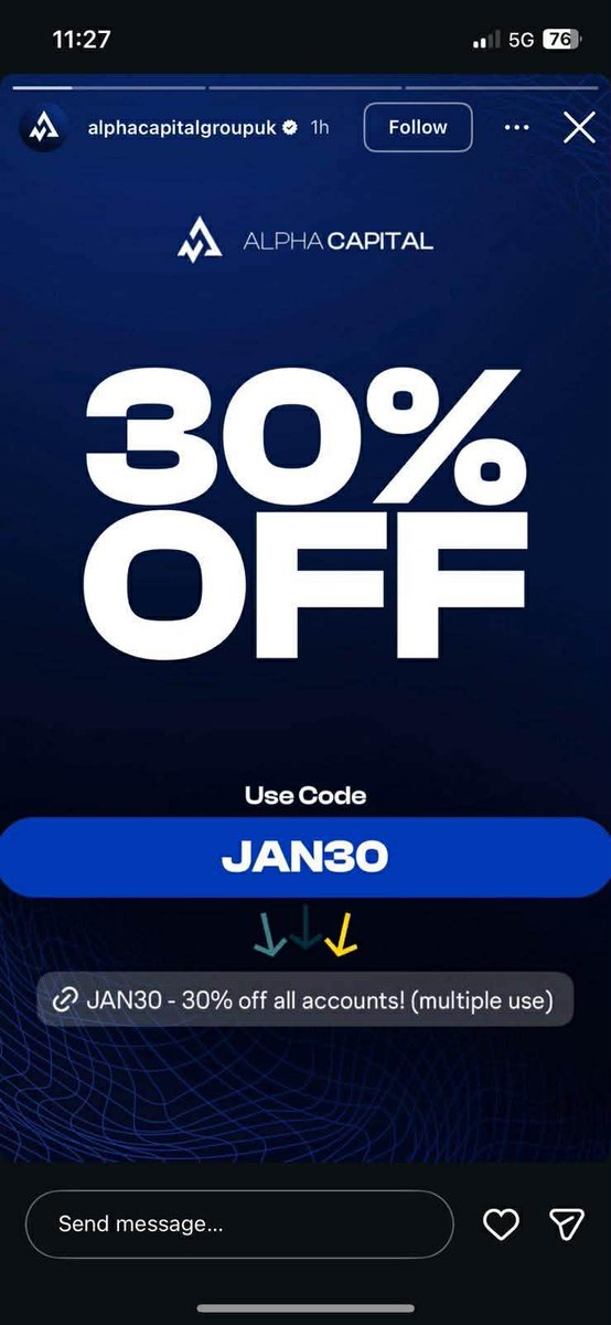 🔥 30% OFF ALL Alpha Capital accounts 🔥
Use code JAN30 (multiple use)
Perfect time to lock in a funded account and level up your trading.
Don’t miss this one 👊

#AlphaCapital #PropFirm #FundedTrader #TradingLife
