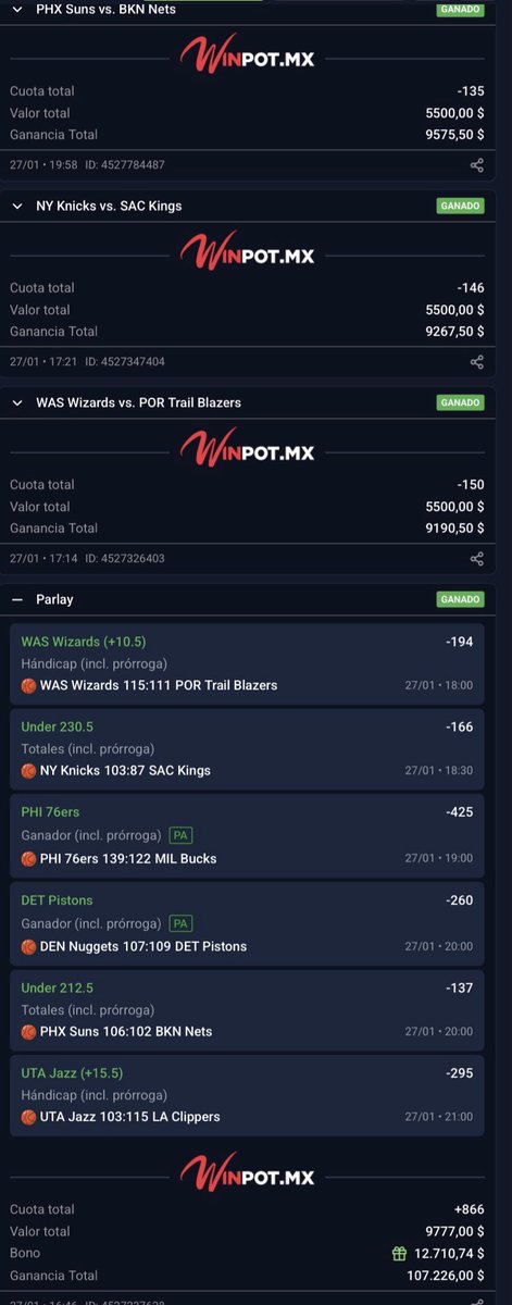 DÍA PERFECTO EN LA VIKINGONETA ✅✅✅✅✅✅✅✅✅✅✅✅✅✅✅

HOY GANAMOS ABSOLUTAMENTE TODO! DIA PERFECTOO🔥🔥🔥🔥

-Apuesta FUERTE👑 Hoffenheim +1.5 y Over 1.5 Goles/ Leipzig +0.5 y Under 4.5 (-128)✅

-Under 2.5 Goles Leipzig (-127)✅

-Hoffenheim +0.5, Over 1.5 y Over