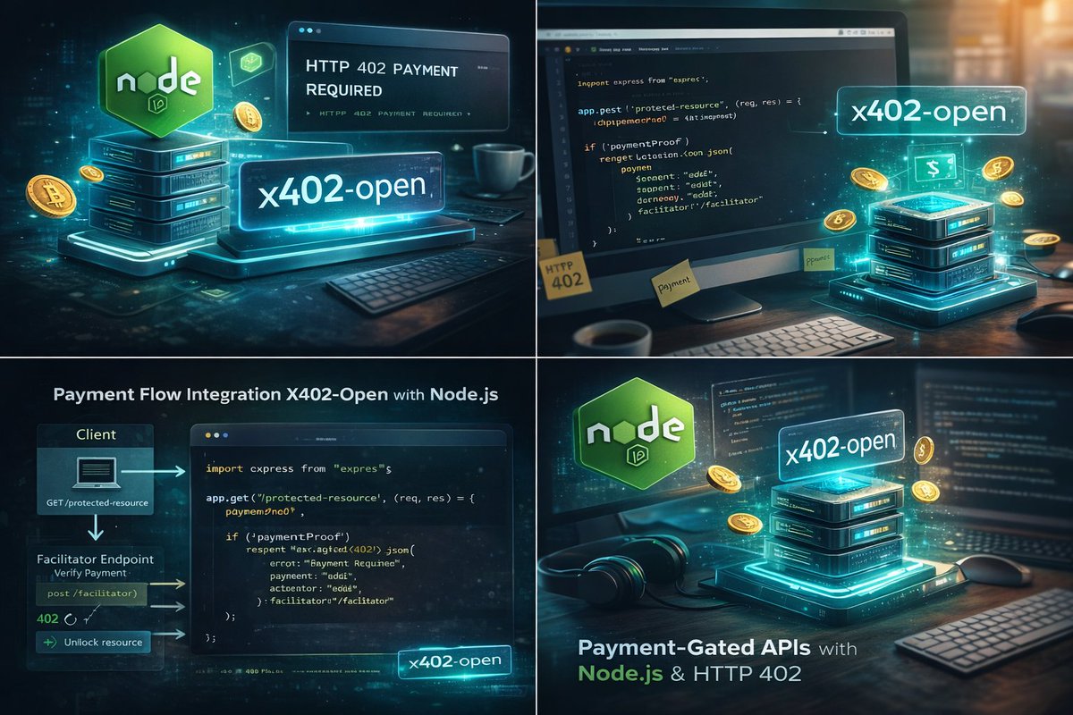 onadeonft's tweet image. I recently integrated x402-open into my Node.js (Express) backend.
x402-open is an open standard for payment-gated APIs using HTTP 402 Payment Required ,simple, clean, and very web-native.

Docs  : x402open.org
@x402open