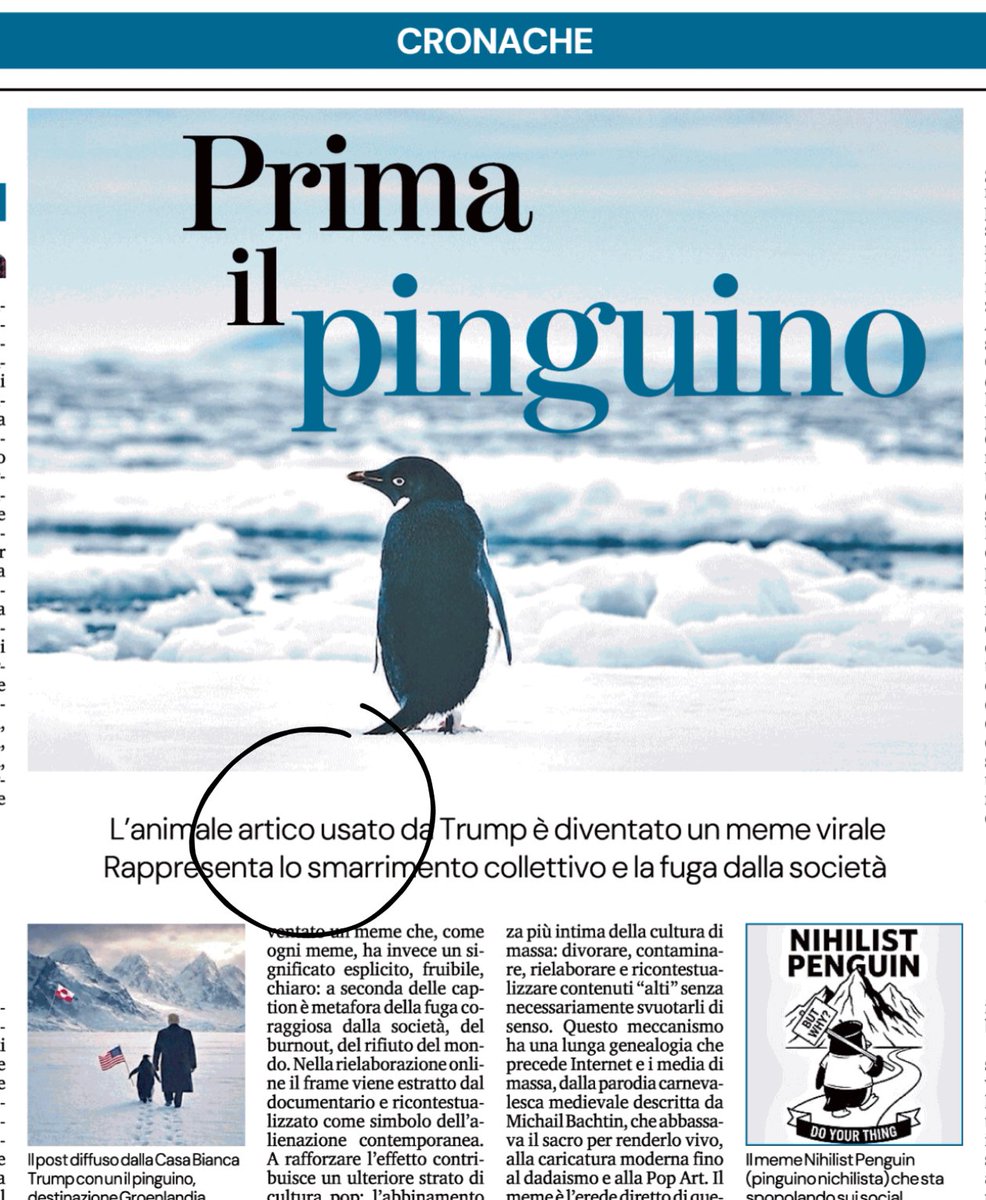 Ripetiamo insieme ancora una volta: i pinguini NON si trovano nell'artico. No Polo Nord. No Groenlandia. 
La Stampa, pag 18
#rassegnastampa