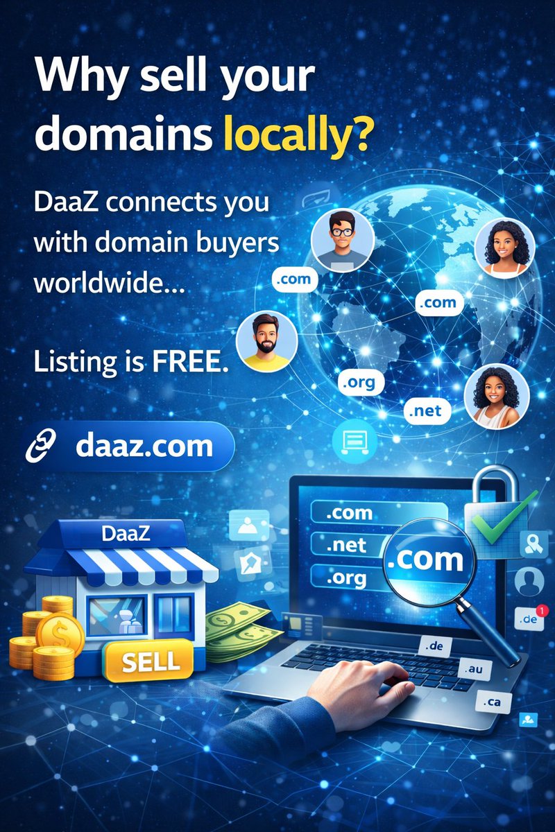 Daazcom's tweet image. Your domain name doesn’t belong to one country 🌍

Why sell it locally?
DaaZ connects your domains with buyers worldwide — and listing is FREE.
If you own domains, you’re already sitting on global inventory. #selldomain #domaining

🔗 daaz.com