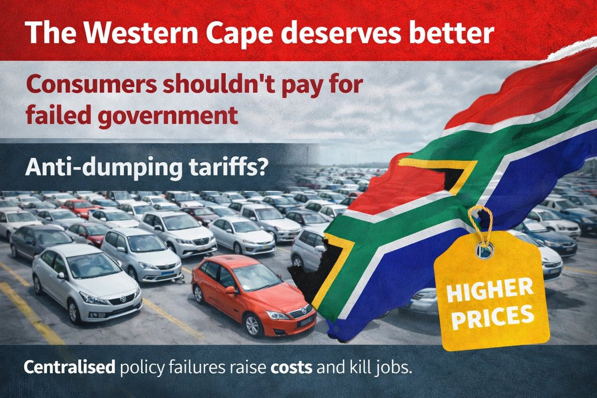 capexitofficial's tweet photo. Government wants to slap tariffs on cheaper imported cars to protect a struggling local auto industry.

After years of failed localisation targets, rising costs and poor policy, consumers are now expected to foot the bill.

This is what bad centralised governance looks like: higher prices, fewer jobs, and no accountability.

The Western Cape deserves better.

https://t.co/zqGQnzowte