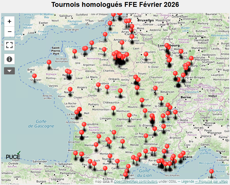 PUCE_echecs's tweet photo. 266 tournois homologués par la @ffechecs en février, pas mal pour un mois de 28 jours, non ? Tous les détails sur la  carte interactive ↙️
https://t.co/UyvtXI0xYD https://t.co/mTvcIT1k8g