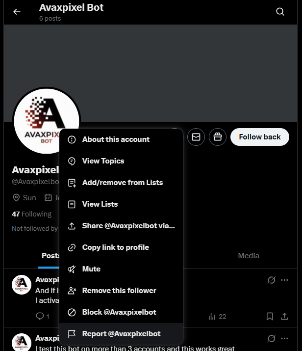 Kripto0sman's tweet photo. Friends, could you please report this unofficial account 👉@Avaxpixelbot and mark it as spam?
Let's prevent others from getting hurt! https://t.co/exPirRtk5H