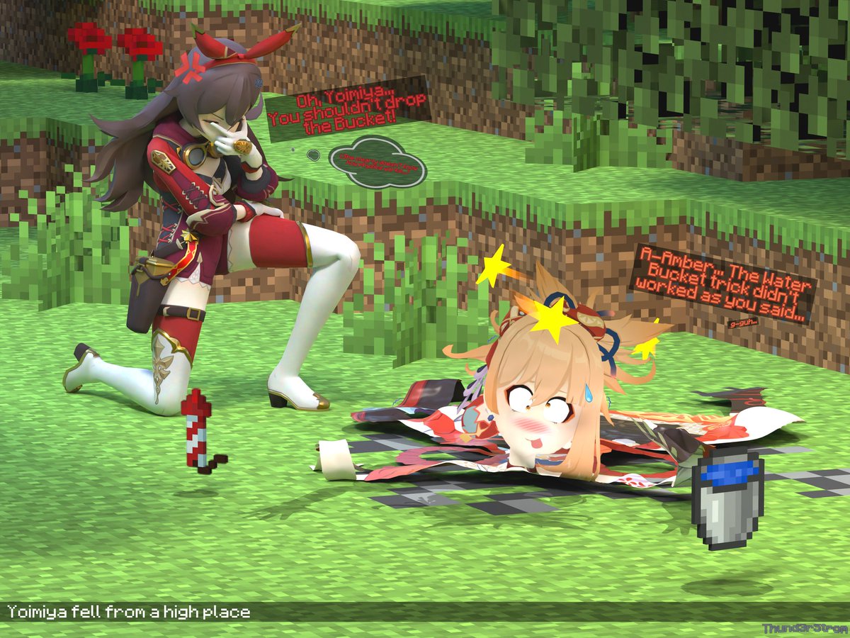 MLG Bucket Issue

This one is particularly special to me, because this really happened while I was playing with somebody who loves Yoimiya a lot and our Minecraft skins, in fact, were our favorite Genshin girls. They died on purpose to make this joke and I quickly wanted to work!