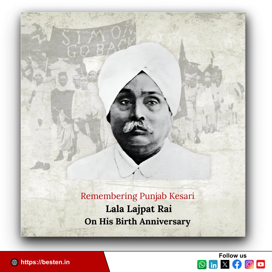BestenIndia's tweet photo. Birth Anniversary of #LalaLajpatRai
Remembering #PunjabKesari, Lala Lajpat Rai a fearless #freedomfighter who stood strong for India’s self-respect, justice, and independence. His courage and sacrifice continue to inspire generations
Visit us: https://t.co/i2EoXELX8L
#BestenIndia https://t.co/WhAPbamtbP