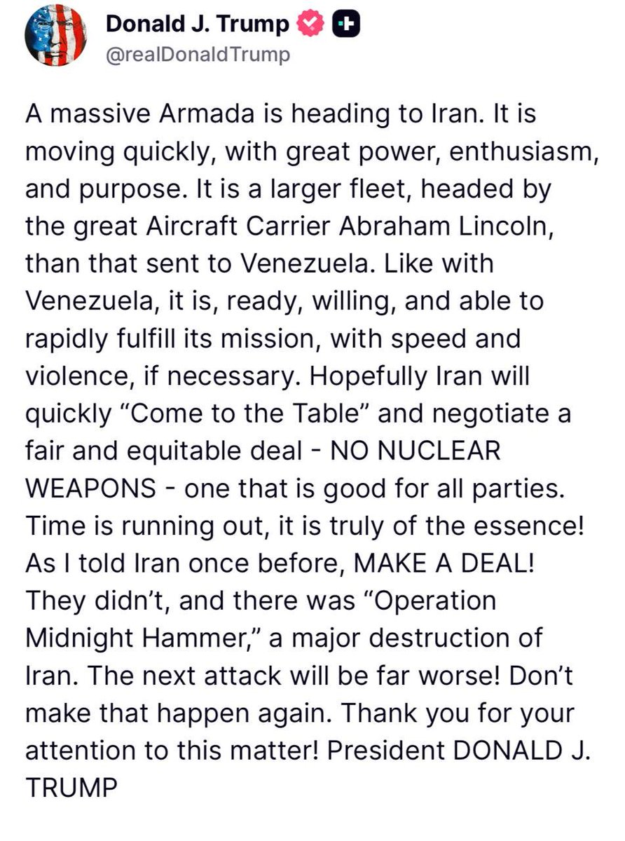 Trump threatens Iran again. This time talking only about the nuclear issue for some reason, and promises that if Iran doesn’t agree, the outcome will be even more destructive.