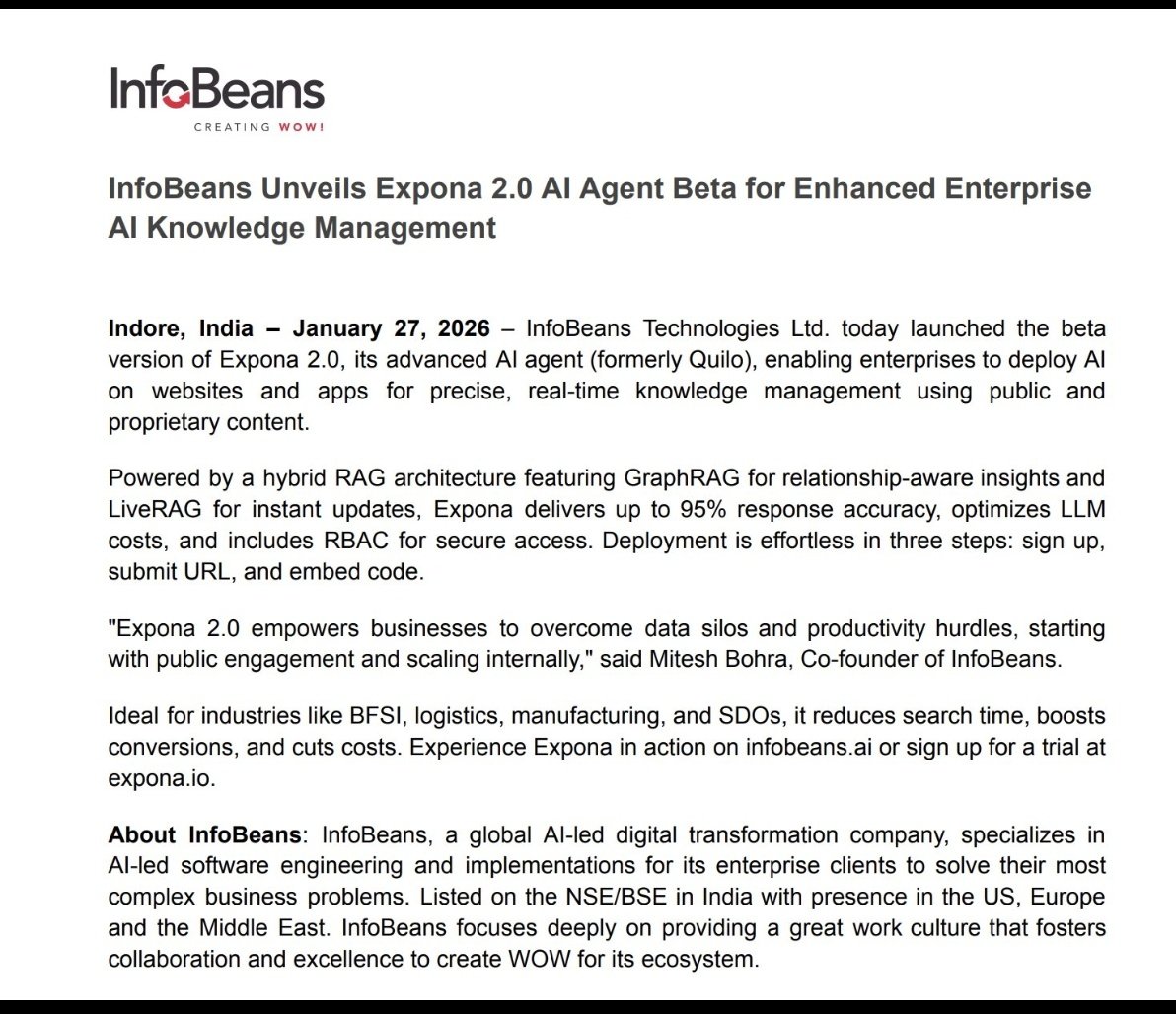 ShridhantS's tweet image. News for the DAY 🚨

1️⃣Ceinsys :- 

CS Tech + Tech Mahindra 

CS Tech AI &amp;amp; Tech Mahindra partner to Advance digital infracture with Geospatial AI &amp;amp; Digit twins solution 

2️⃣Infobean technology 

Inbobean Tech launched the beta version of Expona 2.0, advance AI agent