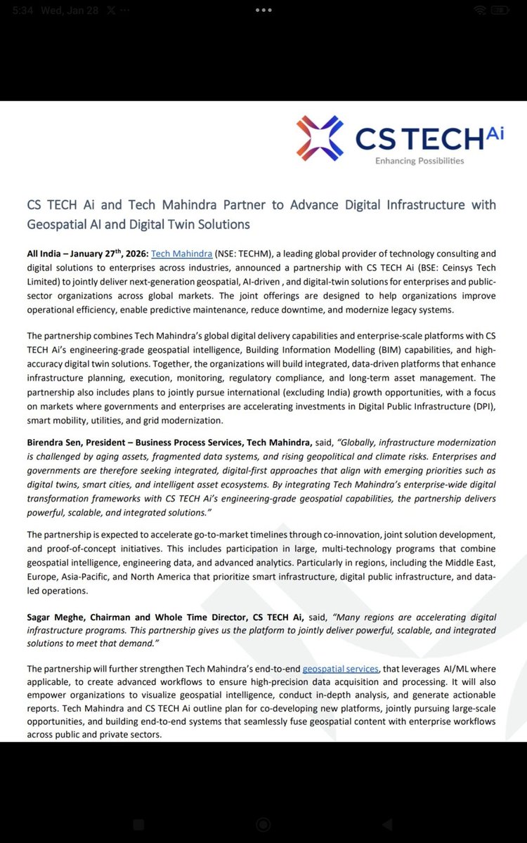 ShridhantS's tweet image. News for the DAY 🚨

1️⃣Ceinsys :- 

CS Tech + Tech Mahindra 

CS Tech AI &amp;amp; Tech Mahindra partner to Advance digital infracture with Geospatial AI &amp;amp; Digit twins solution 

2️⃣Infobean technology 

Inbobean Tech launched the beta version of Expona 2.0, advance AI agent