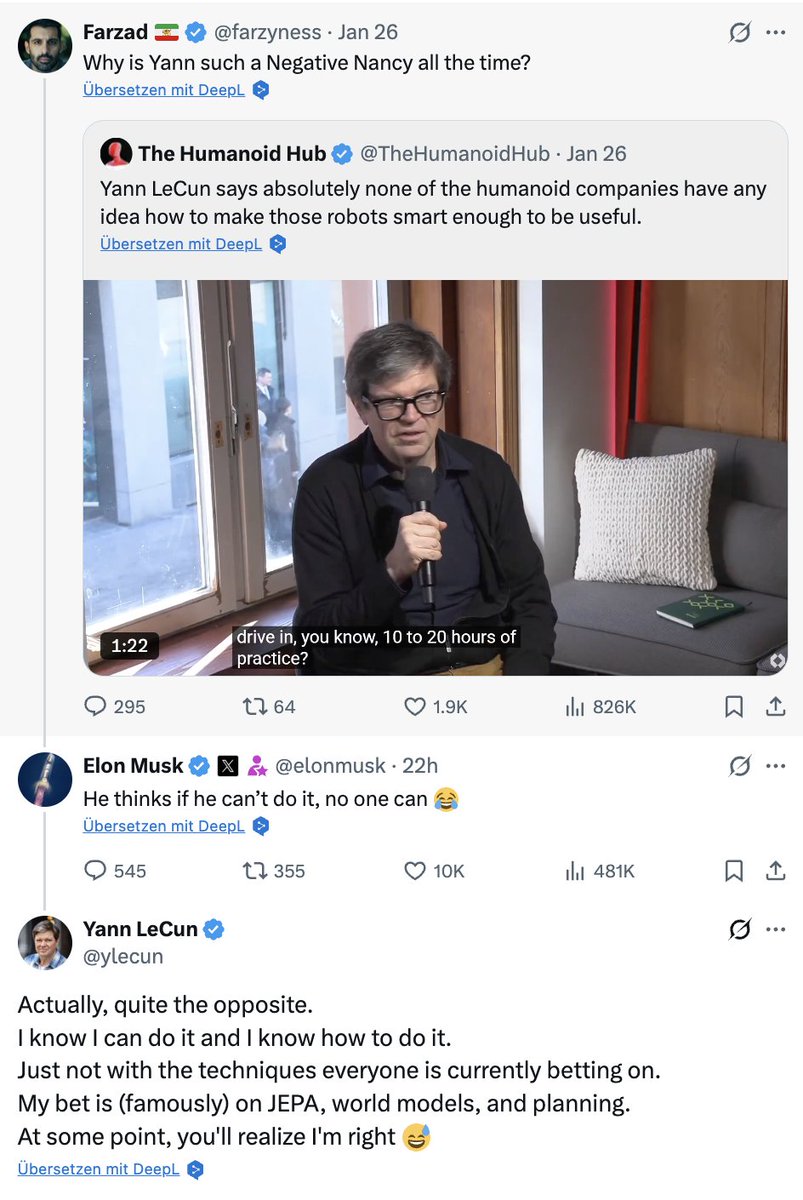 Ultimately, time will tell who is right. Although Lecun, for example, is closer to Hassabis than many think, since Hassabis also sees world models as a prerequisite for AGI (although here again the problem is that there is no uniform definition of AGI).