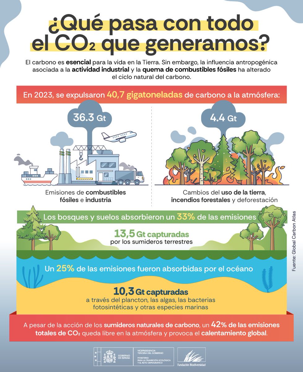 🌍 El CO₂ que generan las actividades humanas se acumula en la atmósfera y altera el equilibrio del planeta.

¿Qué ocurre con todo ese CO₂ que emitimos cada día? 👇👇👇

#DíaMundialporlaReduccióndelCO2