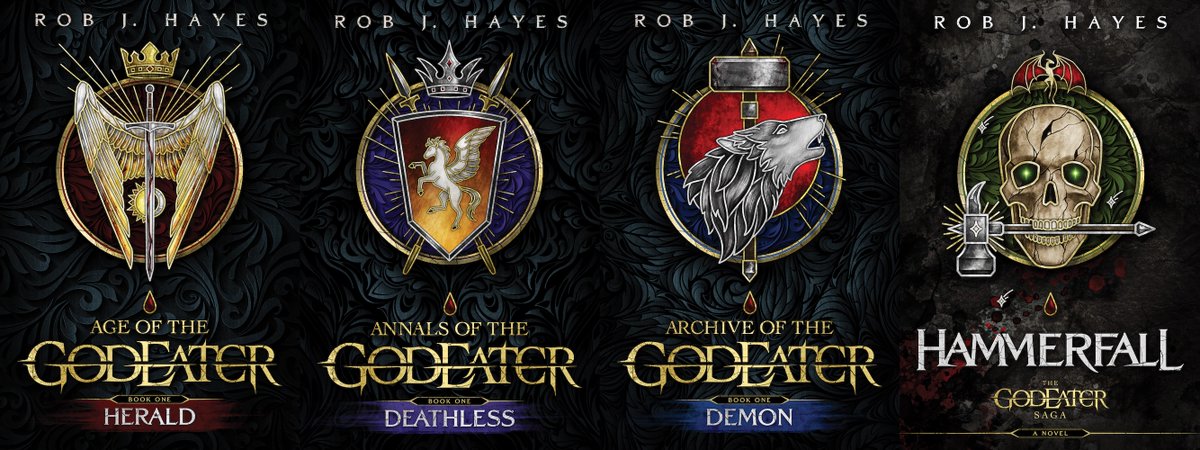 Seeing all 4 of them side by side, I can't help but love the work my artist and designer have done with these. 

Hammerfall is releasing in just 6 days!!!