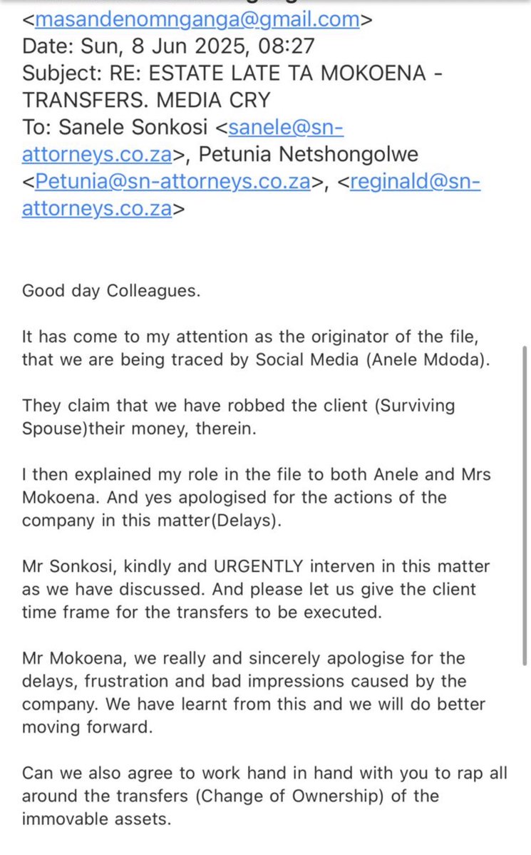 Anele's tweet image. Is anyone familiar with this law firm? They are busy trying to steal a title deed from a widow who’s husband left her the house. They are literally running away with her estate. 

They acted like they were going to do right then silence. 

They have now blocked all our numbers.