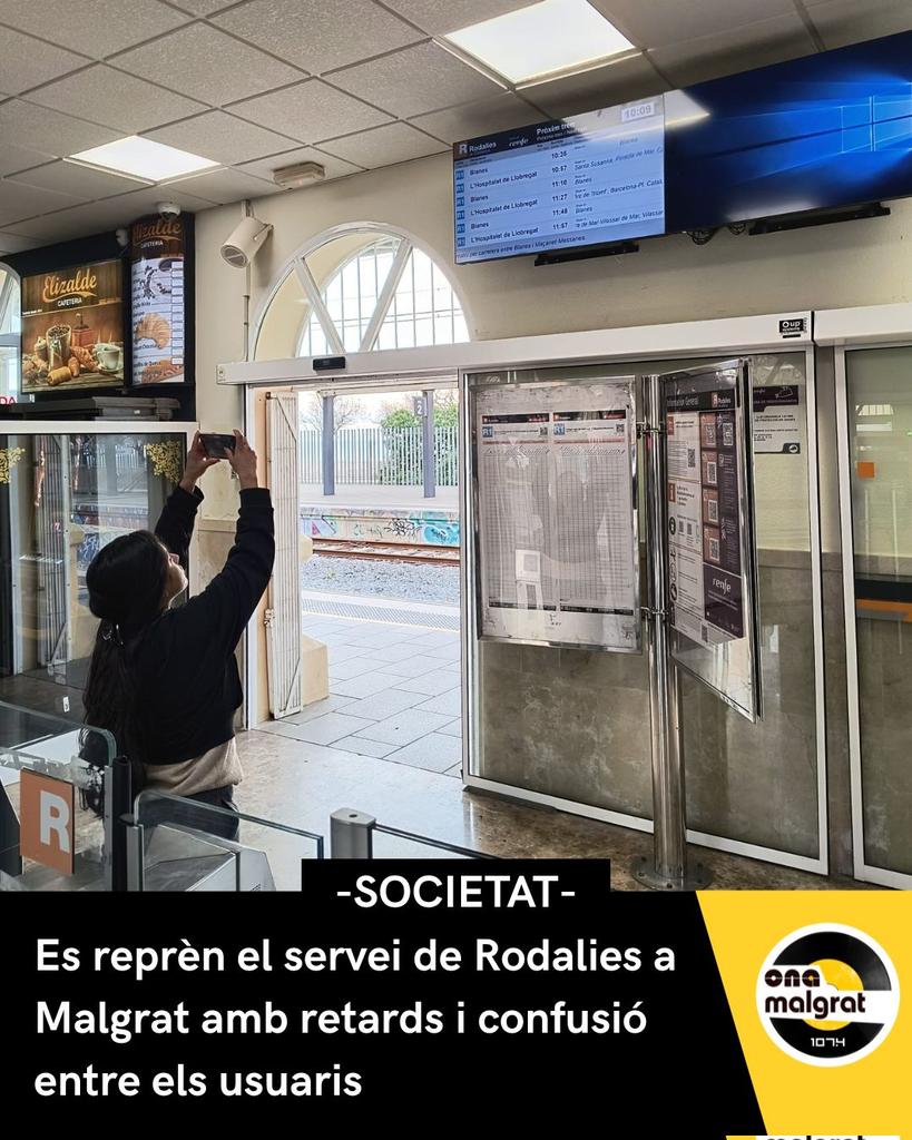L'R1 de Rodalies torna a circular per Malgrat. Tot i això, la represa del servei ha vingut acompanyada de la confusió entre els usuaris, que han denunciat retards i manca d’informació clara sobre els serveis alternatius de transport.

🎙️Més informació a onamalgrat.cat/news/es-repren…