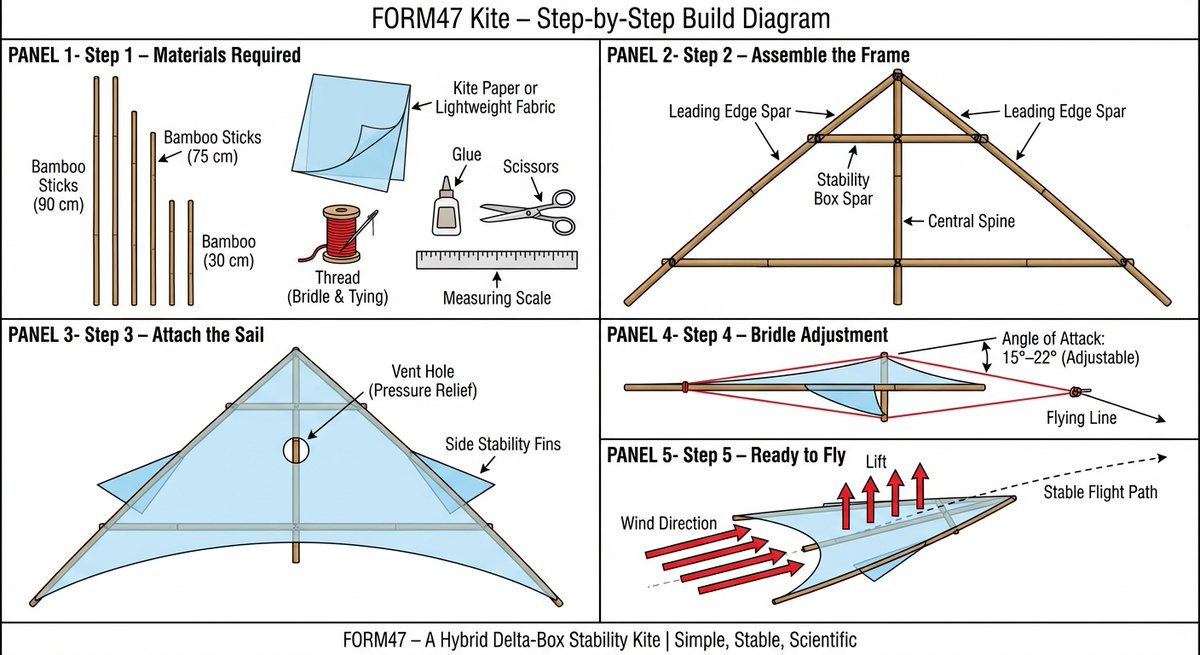 softmetics's tweet photo. The kite’s airfoil and flexible frame optimize lift-to-drag ratio, maintaining stability in variable winds. Trailing edges angled downward create controlled turbulence, reducing drag while enhancing upward lift.

#FORM47kite https://t.co/EHDWKIcWSc