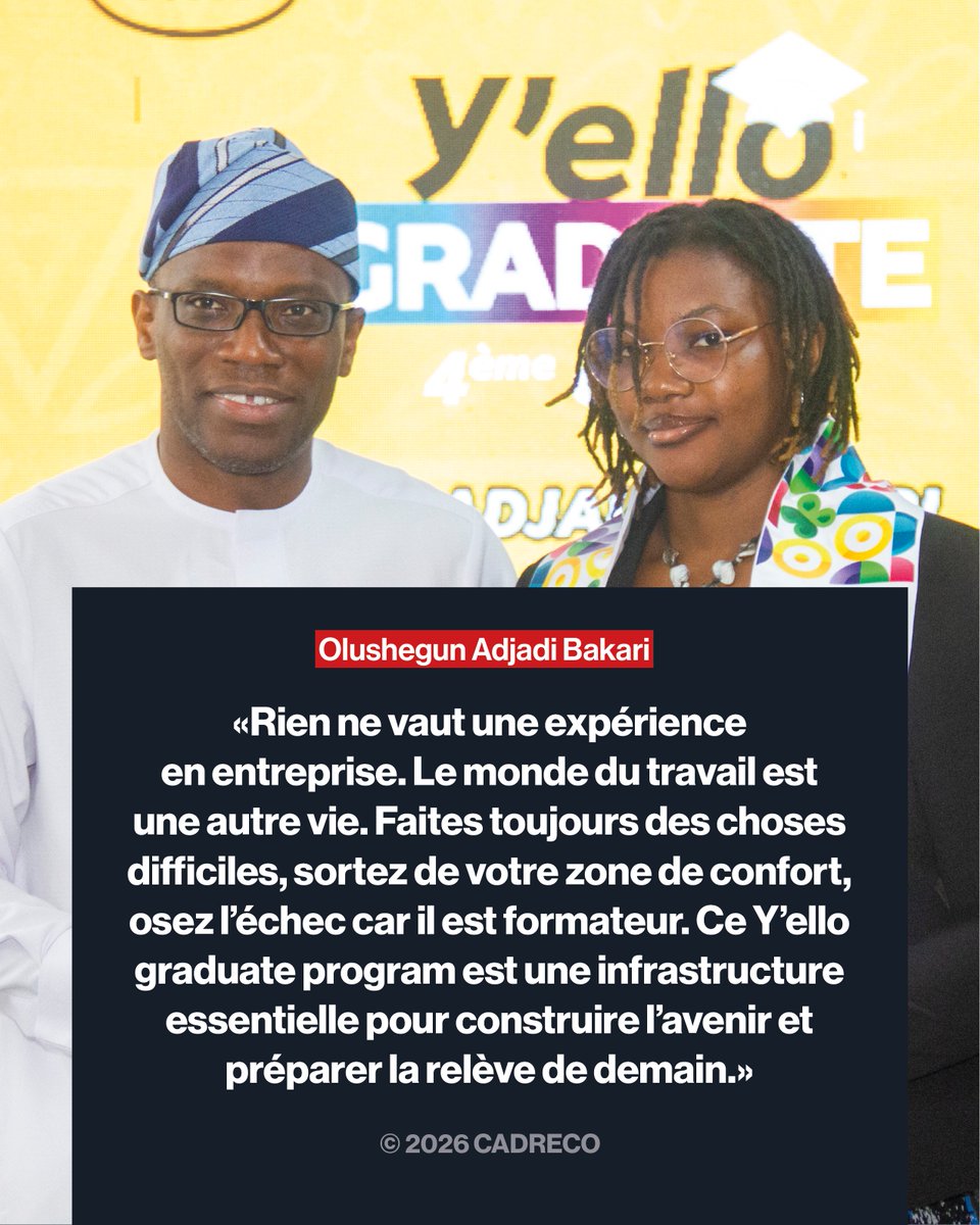 CADRECOMEDIA's tweet image. Lors de la cérémonie officielle marquant la fin de parcours de la troisième cohorte du Y’ello Graduate Program, le message du ministre des Affaires étrangères du Bénin, Olushegun Adjadi Bakari, a rappelé l’importance de l’engagement des entreprises dans le développement des…