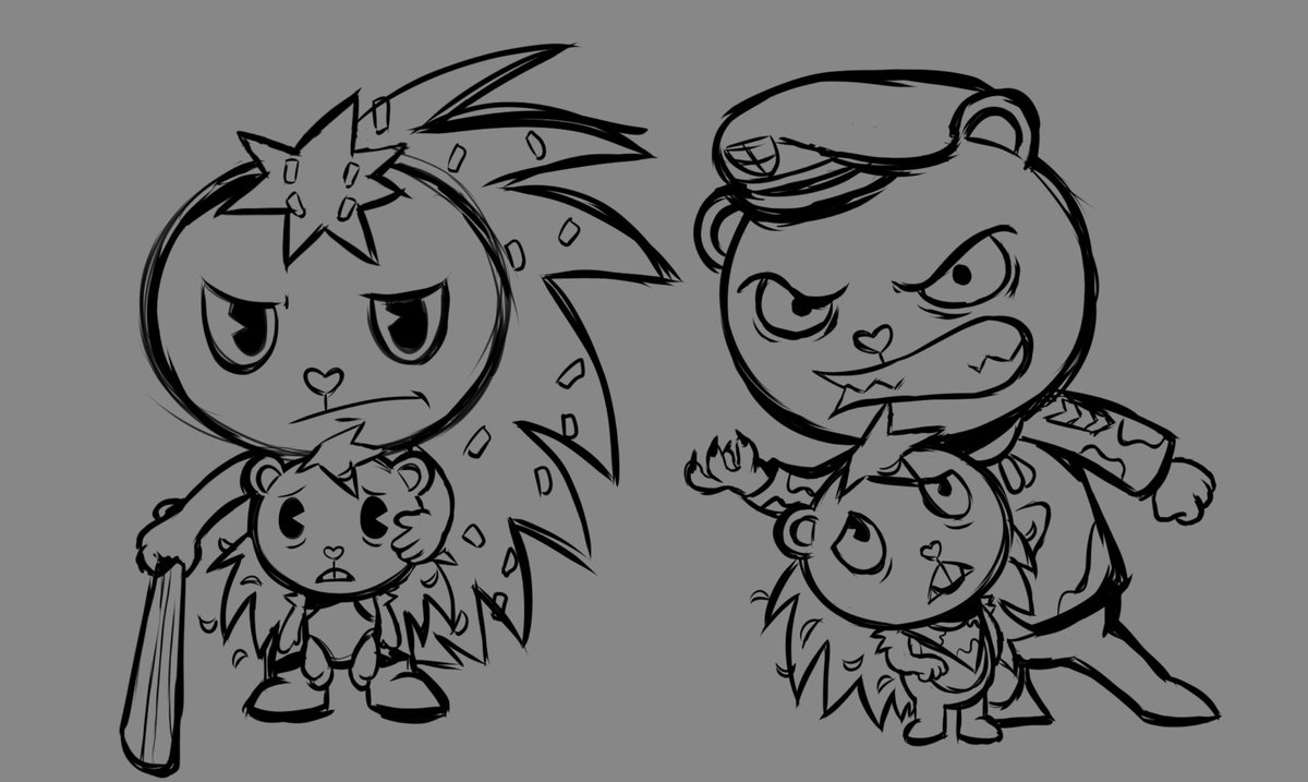 RizardLiz's tweet photo. Here’s a quick little sketch of Flaky and Flippy protecting Sheddy! #htf #happytreefriends #flippy #flaky #sheddy #flippyxflaky #fanart https://t.co/0zqHfJ7pVK