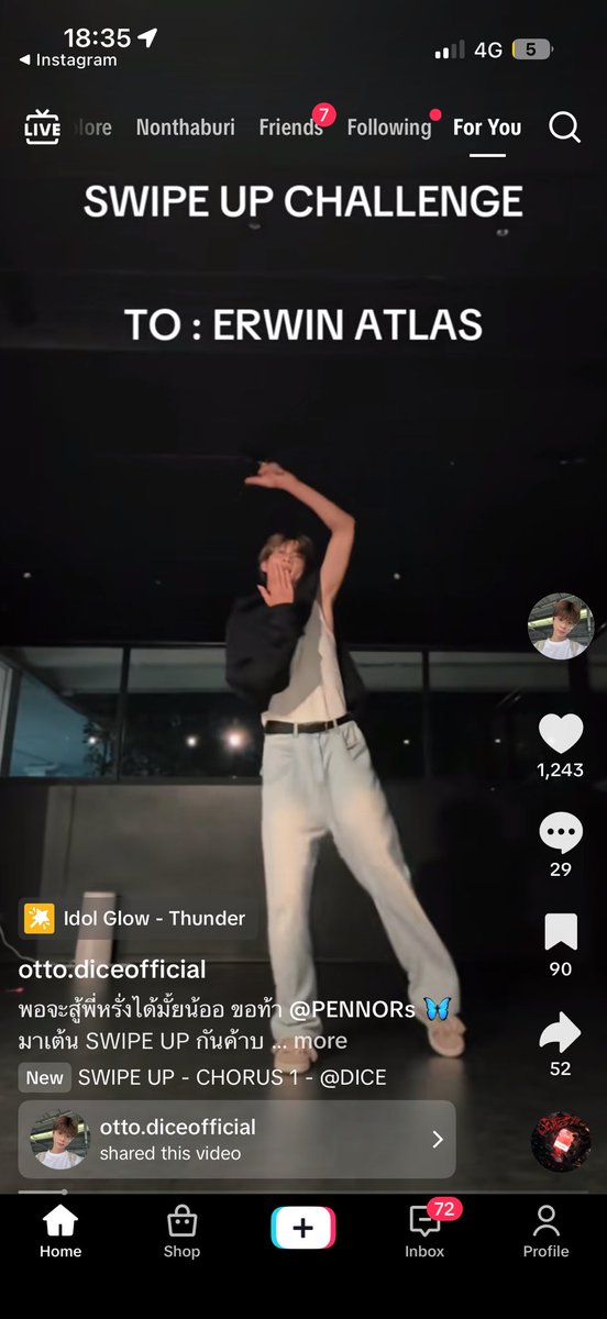 swipe up challenge หลานอ๊อตโต้ท้าพี่เออร์วินว่ะๆๆๆๆ ดีนะท้าท่อนฮุกนี้ ถ้าเป็นท่อนหมุนๆๆมีอึ้ง5555555555555555