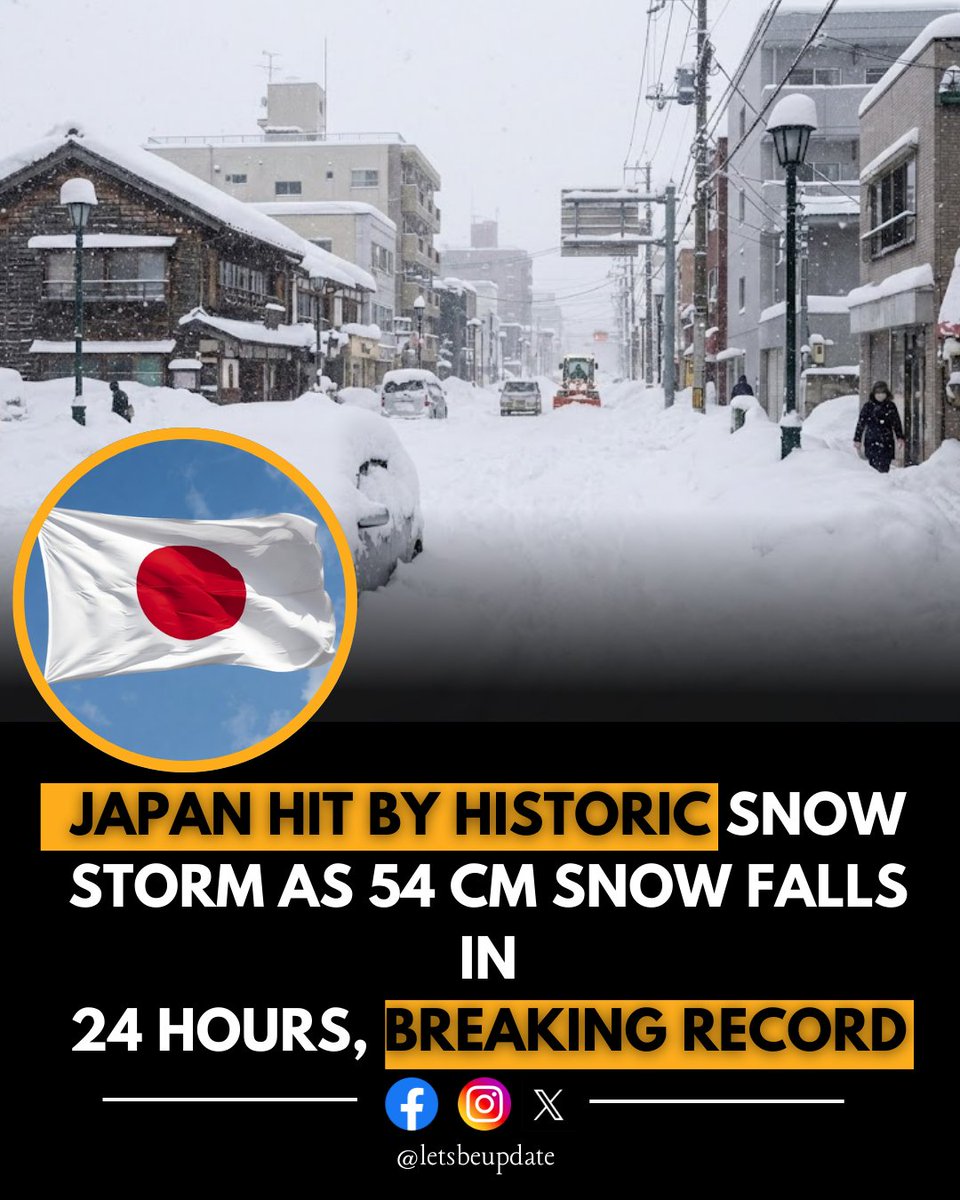 LetsBeUpdate's tweet image. Japan is grappling with one of its most intense winter snowstorms in years, with Sapporo in Hokkaido recording an astonishing 54 cm (21.3 in) of snow in just 24 hours —
#JapanSnowstorm #RecordSnowfall #HokkaidoWeather #WinterChaos #SnowEmergency