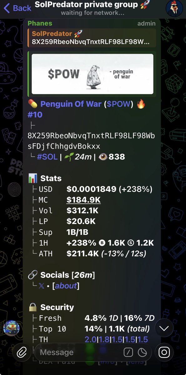 SolPredator01's tweet image. Watch your entry on $POW
Gamble wisely 
Ca: 8X259RbeoNbvqTnxtRLF98LF98WbsFDjfChhgdvBokxx