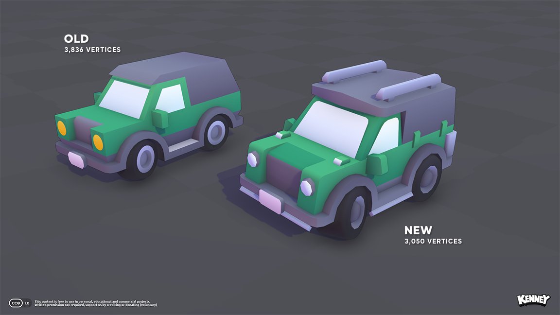 I'll be recreating all vehicles in Car Kit in the near future, here's a quick preview. Even though the new version has way more detail, it's still less vertices thanks to optimization!

These will be completely free, for everyone to use in anything 💖