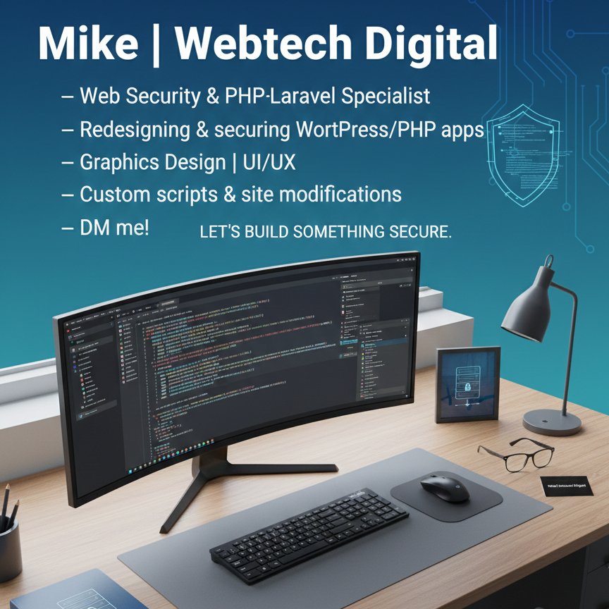 mikewebtech's tweet image. I’ve spent years under the hood of PHP apps and securing WordPress sites. Now, I’m bringing that expertise to @mikewebtech. 

If you care about clean code, high-end UI, and not getting hacked, you’re in the right place. 

Let’s build something secure.