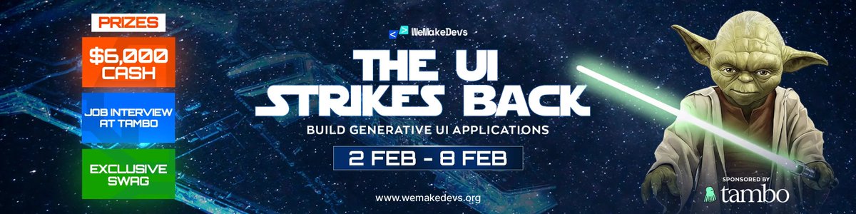 ShubhiSahu3531's tweet photo. Just registered for 'The UI Strikes Back' hackathon by @WeMakeDevs and @tambo_ai ! 🚀

Excited to build a Generative UI experience for students. Time to turn static grids into dynamic, AI-driven layouts!

#TheUIStrikesBack #Tambo #WeMakeDevs #BuildWithAI https://t.co/bRqVEsnjxc