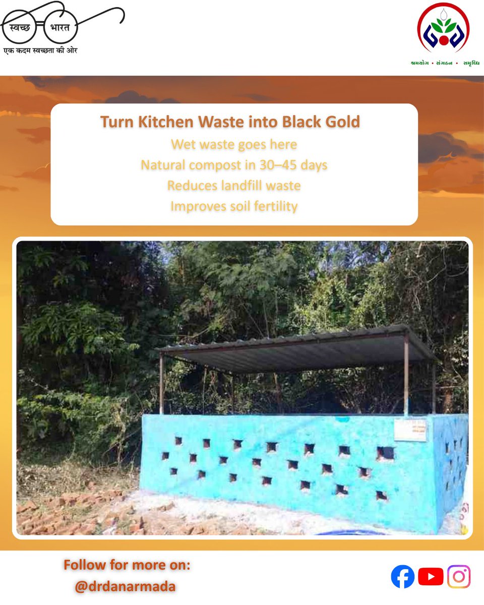DrdaNar2's tweet photo. Instead of throwing kitchen waste, convert it into natural compost and return it to the soil. A simple habit that creates a big impact on the environment. #compostpit #wastetowealth #gogreen #sustainableliving #organiccompost 
@CMOGuj @CollectorNar @InfoNarmadaGoG @ddonarmada https://t.co/dOIVq4lkNo