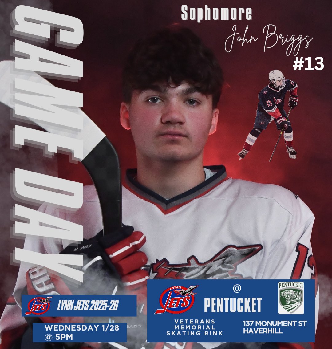 lynn_jets's tweet photo. Jets (6-7-0) look to bounce back into the W column on the road as they head to Pentucket.

🆚 Pentucket
⌚️ 5:00PM 
🏟️ Veterans Memorial Rink 
📍 Haverhill, MA

#LynnJets
#OneTeamOneFamily

@MassHSHockey, @Itemsports, @MassNZ, @GlobeSchools https://t.co/E3ncoQ3Ikw