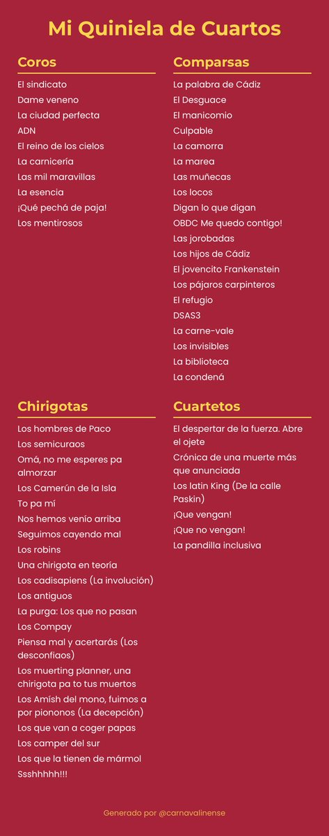 carnavalinense's tweet photo. Quiniela según el Raking (Apto/No Apto) de VotaCoac

#PORRACOAC26 
#COAC2026P17 
#COAC2026P9

➡️➡️ https://t.co/CcQtp63xYQ https://t.co/9rI0YCLcYQ