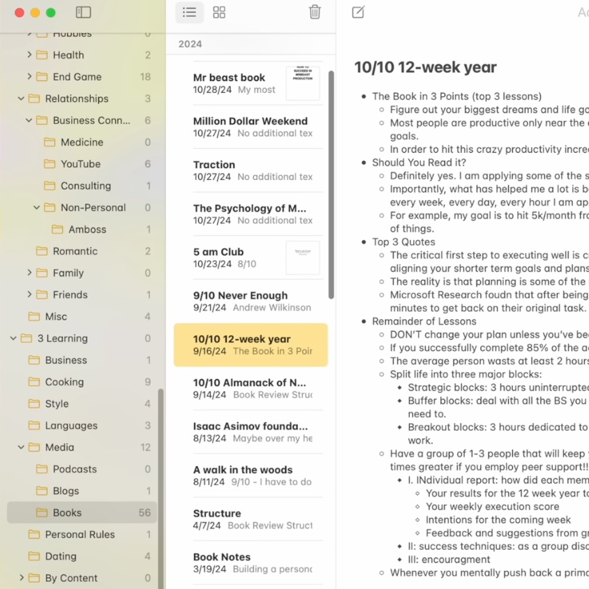 ช่วงนี้กำลังหาแนวทาง organize note 
ที่เหมาะกับตัวเอง เพราะรู้สึก note เริ่มรก

เจออันนี้มาน่าสนใจดี คอนเซปต์คือ PALA
โดยจะมี Folder หลักๆ ทั้งหมด 4 อัน

P = Project
A = Action
L = Learning
A = Archive

Project
คือ เป้าหมาย, สิ่งสำคัญที่ทำอยู่ตอนนี้
เช่นเป้าหมาย มี 3 ข้อ = 3