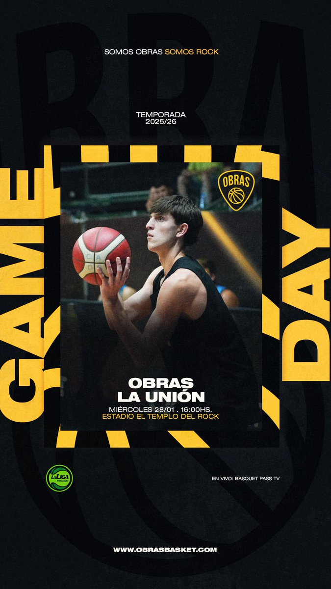 🗓️ JUEGA EL ROCKERO

🏠 Presentación No.21 en #LaLigaNacional 

➡️ Los pibes abren el telón con #LaLigaPróximo

📝 Toda la info en nuestra Guía de prensa: bit.ly/49YlrdQ

#SomosObras 💛🖤 #SomosRock 🤟🎸