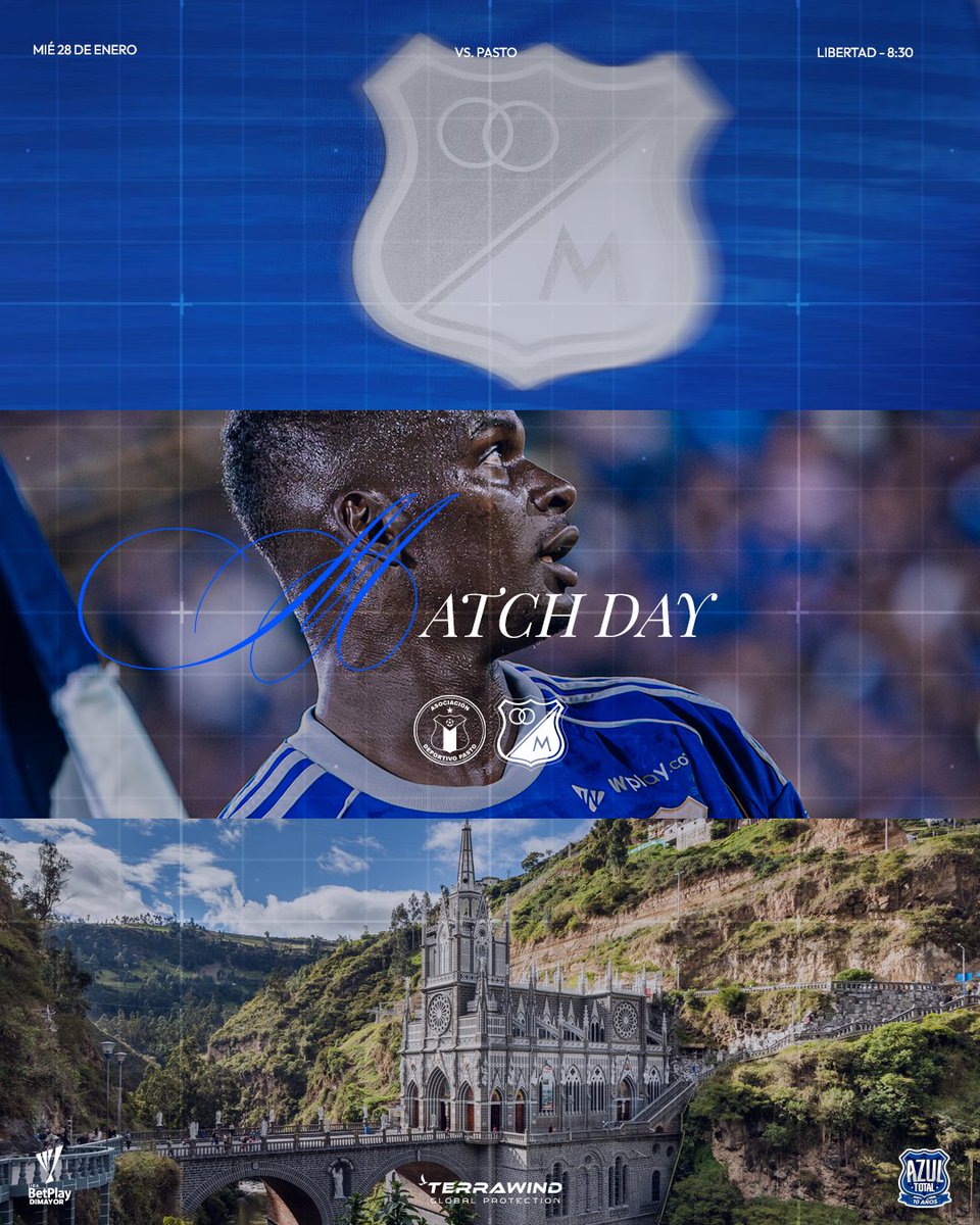 Hoy la jerarquía, la ambición y el deseo de salir campeón tienen que verse en la cancha. ¡Ganar o ganar! Ⓜ️

¡Día de partido! 🔵⚪️

🆚 Pasto
🏆 Fecha 3 | Liga BetPlay

🏟️ Departamental Libertad
📍 Pasto, Nariño

📅  Miércoles 28 de enero
⏰  8:30 p.m.

#MillonariosSiempreContigo