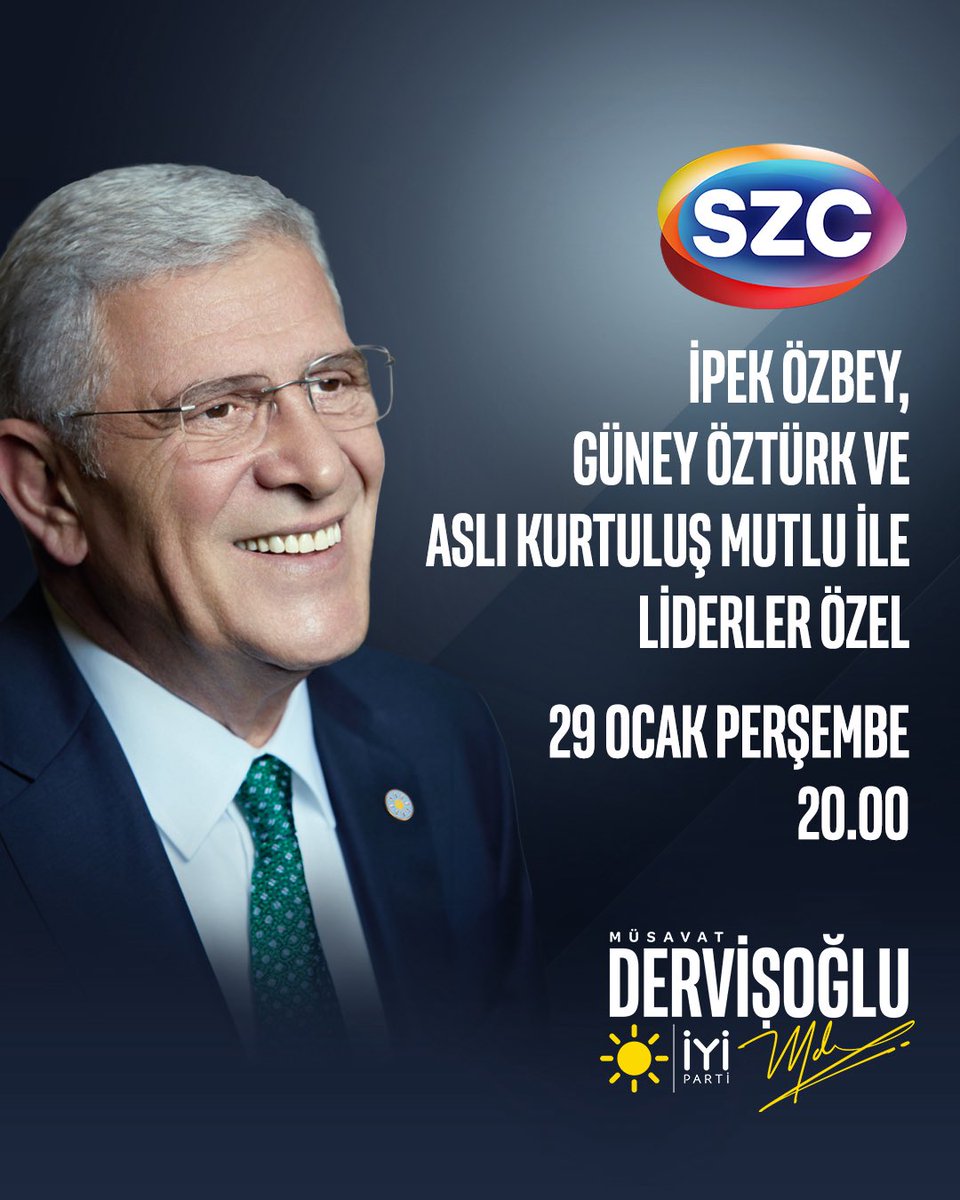 Genel Başkanımız Sayın Müsavat Dervişoğlu <a href="/MDervisogluTR/">Müsavat Dervişoğlu</a>;

🗓️ 29 Ocak Perşembe (yarın)
⏰ 20.00'de
📺 SZC TV'de 

İpek Özbey, Güney Öztürk ve Aslı Kurtuluş Mutlu ile #LiderlerÖzel programına konuk oluyor.

Sizleri de ekran başına bekliyoruz.☀️