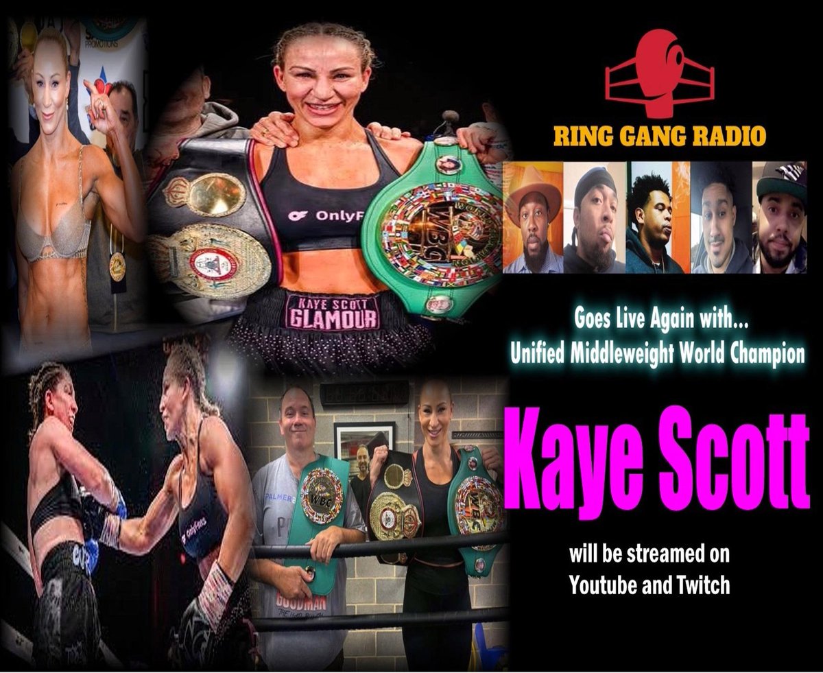 RingGangRadio's tweet photo. Make sure to tune in later tonight at 9 pm ET as RGR goes live again with the now unified middleweight champion Kaye Scott!!!! It should be a good one!!
Link ---> https://t.co/Qv8gqAG9iS
#boxing #interview #kayescott https://t.co/b0CLLhCWgd