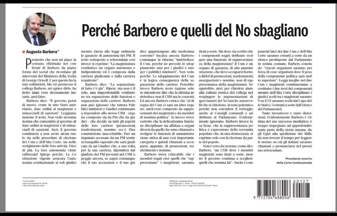 Quando il merito entra nel dibattito, gli slogan cadono.
Il Presidente emerito della Corte Costituzionale Barbera su <a href="/ilriformista/">Il Riformista</a> smonta punto per punto le tesi del No e le falsità che vengono raccontate. 
Chi vuole capire, legga. Chi urla, continui pure.
#IovotoSì