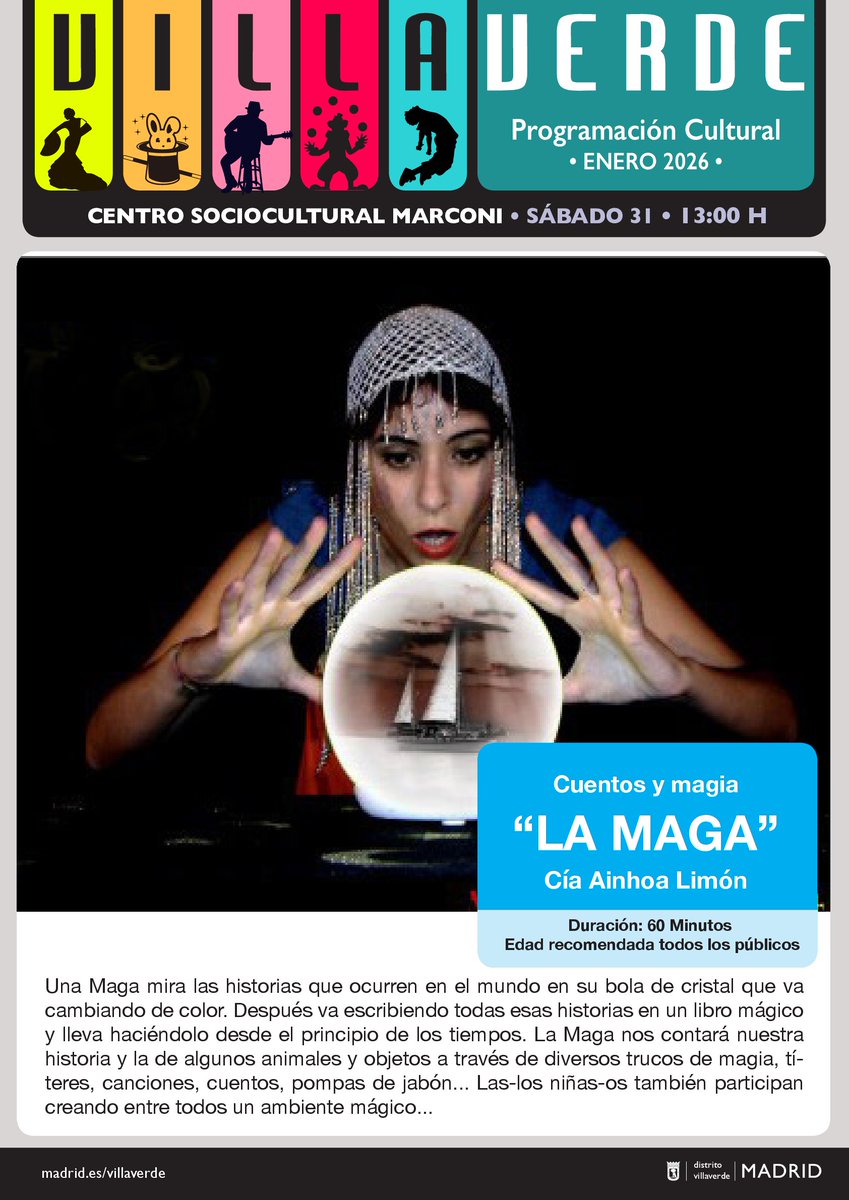 Planazo familiar en #ColoniaMarconi! 🎩✨

Este sábado 31/01 a las 13:00h, ven al #CentroCulturalMarconi a disfrutar de “LA MAGA” (Cía Ainhoa Limón). 60 min de magia, cuentos y títeres para todas las edades.

¡Entrada gratuita!

+info: coloniamarconi.com