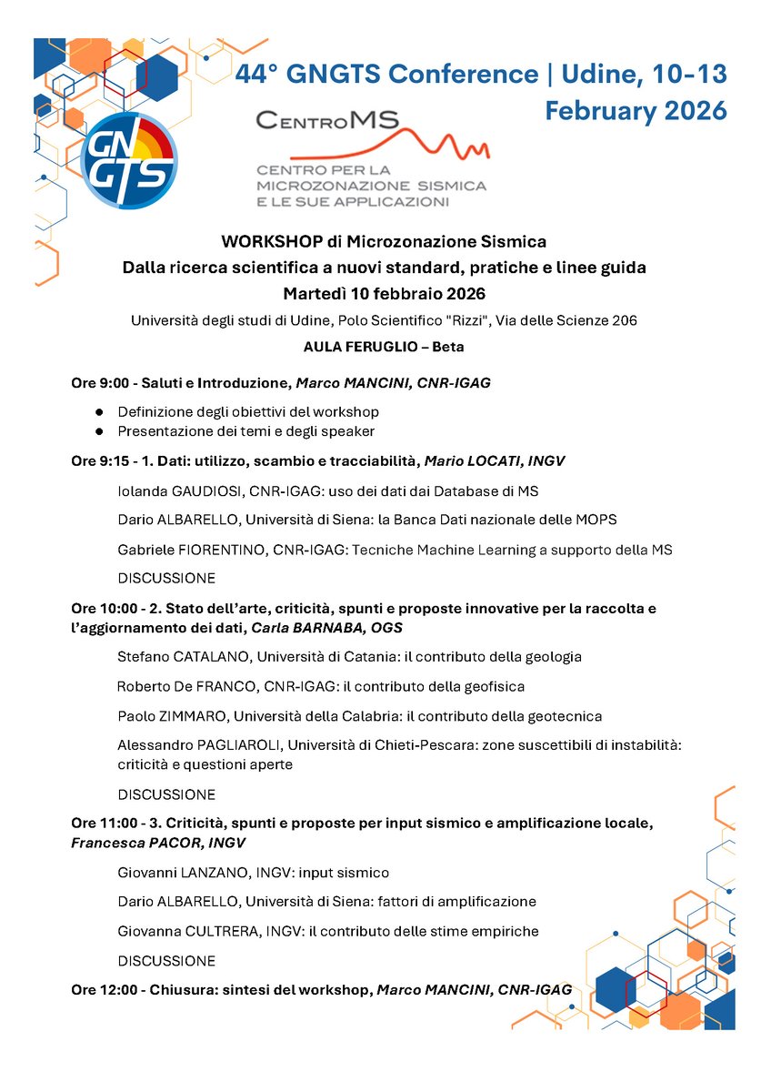 cnr_igag's tweet photo. Martedì 10 febbraio 2026 si terrà il "Workshop di Microzonazione Sismica: Dalla ricerca scientifica a nuovi standard, pratiche e linee guida" presso l'Università degli studi di Udine, Polo Scientifico “Rizzi”, Via delle Scienze 206.
#cnr #cnr_igag #MicrozonazioneSismica #CentroMS https://t.co/RS2WePWI1n