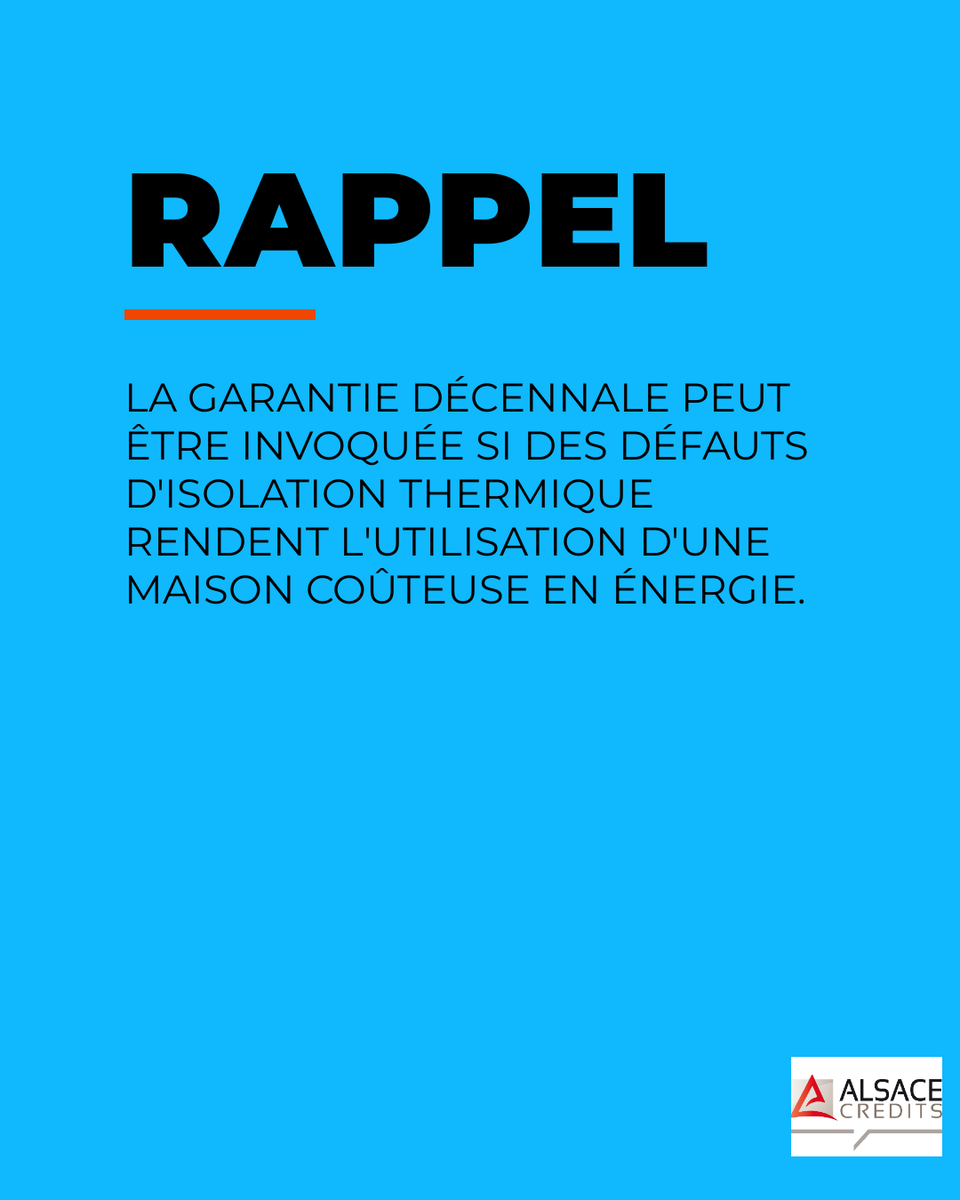 AlsaceCredits's tweet photo. La garantie décennale et l'isolation thermique : ce que vous devez savoir. 1. Impact direct sur les coûts énergétiques : Une mauvaise isolation peut entraîner des frais de chauffage élevés, rendant l'utilisation de votre maison coûteuse. 2. Rôle de la garantie décennale (1/4) https://t.co/4nnx4bXFH2