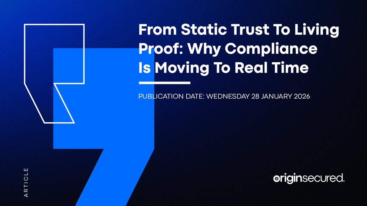 OriginSecured's tweet photo. New article out now!
"From Static Trust to Living Proof: Why Compliance Is Moving to Real Time"
Read it here: https://t.co/dYNghCf0WV
#CredentialChallenge #ProveAuthority #ZeroTrust #BeyondMFA #Compliance #CyberSecurity #RealTimeVerification #OriginSecured https://t.co/BSEiUrK4Dl