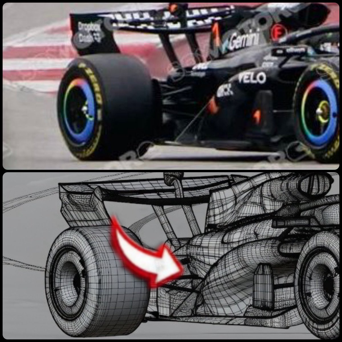 robertofunoat's tweet photo. A partire dallo scatto di @SoyMotor l’equivalente wireframe ( con le dovute approssimazioni). Pur trattandosi di una veste aerodinamica probabilmente basica, è evidente l’accentuato downwash dei sidepod. #F1 #WinterTest #Day3 #McLaren #McL40 #DownWash https://t.co/gAOLQ3Fo8k