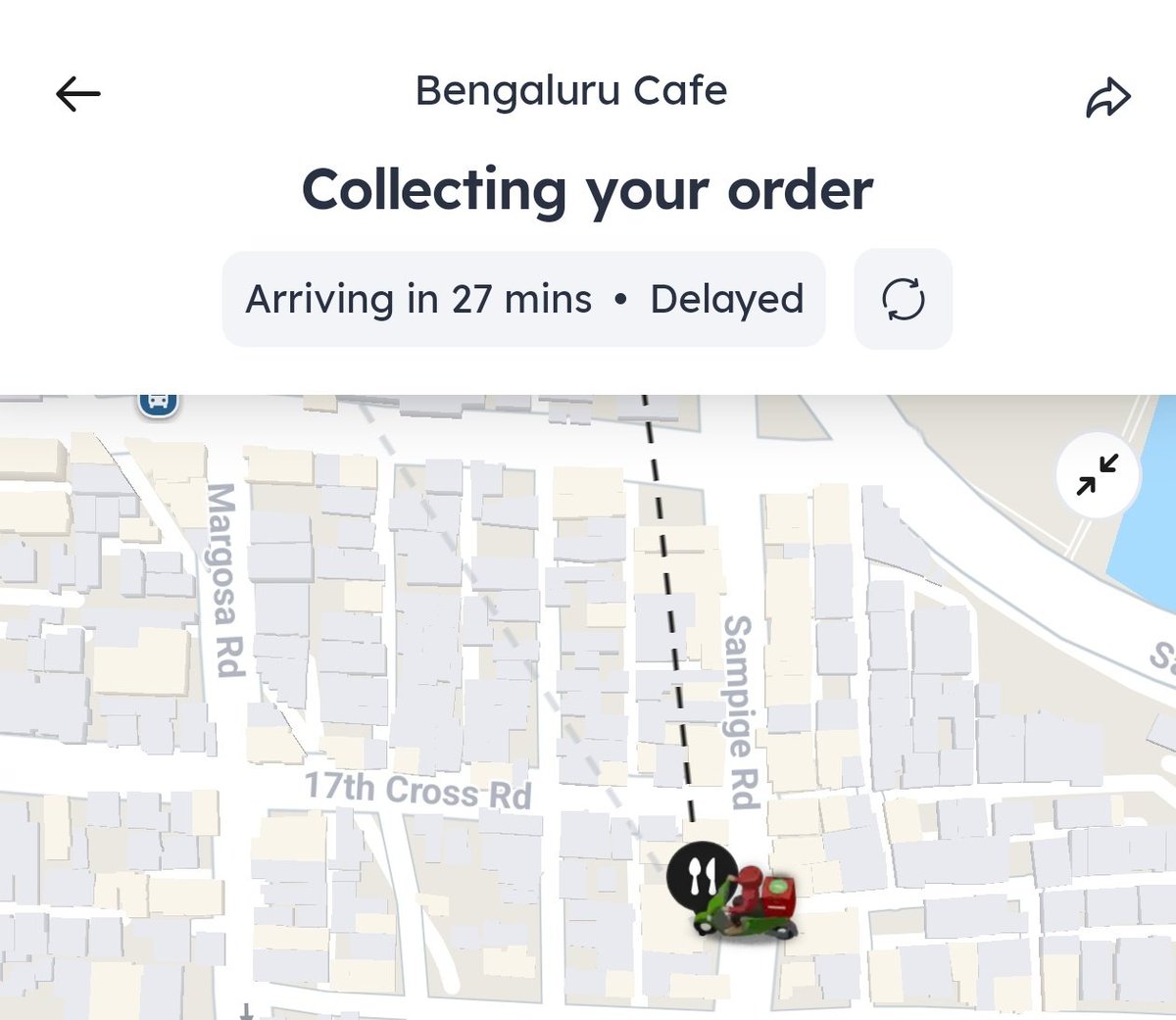 Hey <a href="/zomatocare/">Zomato Care</a>, my order delayed by more than 30 mins. For the past 40 mins, the status is "Collecting your order" and delivery executive was also changed after an hour. Order #7737877823