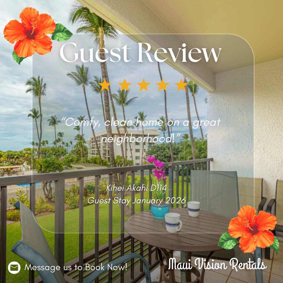 🌺 More Maui guest love!
We’re so grateful to share our little slice of paradise and thrilled our guests are leaving with memories that last long after the sunset.

Ready to make this your year in Maui?
📲 Book direct for the best rates. Link in bio.
