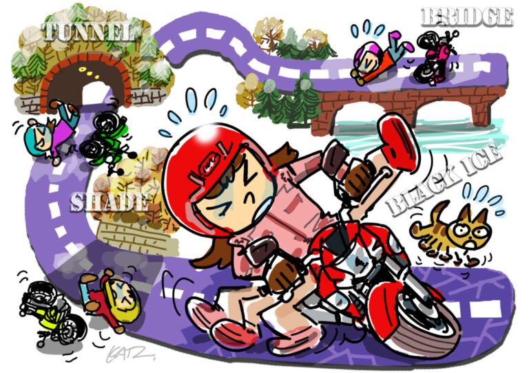 バイクあるあるトラブル④ 雪と氷のツルツル パニック！

ほとんどの都道府県では、バイクもクルマと同様、タイヤチェーンなどの滑り止めなしで雪道を走ると、条例違反になる。

ウェット路面に比べて雪道は２倍、ブラックアイスバーンだと７倍も滑るので、転倒不可避。

for-r.jp/useful/80257.h…