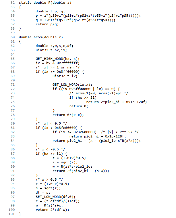 오픈소스 C 라이브러리 구현체인 musl의 수학 함수 소스 제일 윗부분에는 이 함수가 Sun에 의해 1993년에 구현되었으며 누구나 자유롭게 사용/수정할 수 있다고 되어있다. 이 코드들은 35년이 지난 지금도 부동 소숫점 수학 구현의 정석으로 여겨지며 대부분이 그대로 사용되고 있다. \