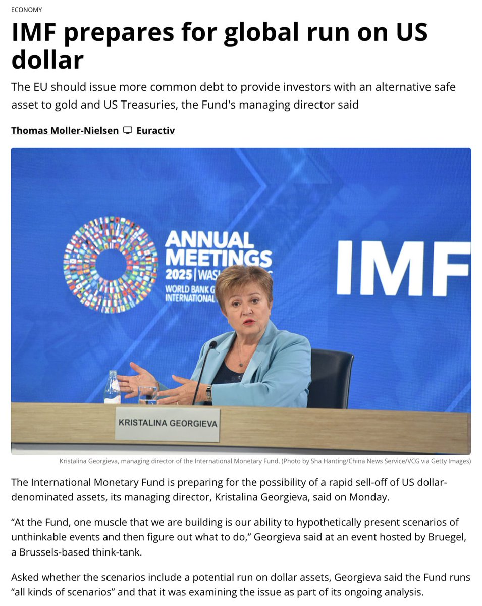 IMF専務理事クリスタリナ・ゲオルギエヴァ氏が「IMFは米ドル資産の急速な売り、取り付け騒ぎのシナリオも想定して備えている」と発言