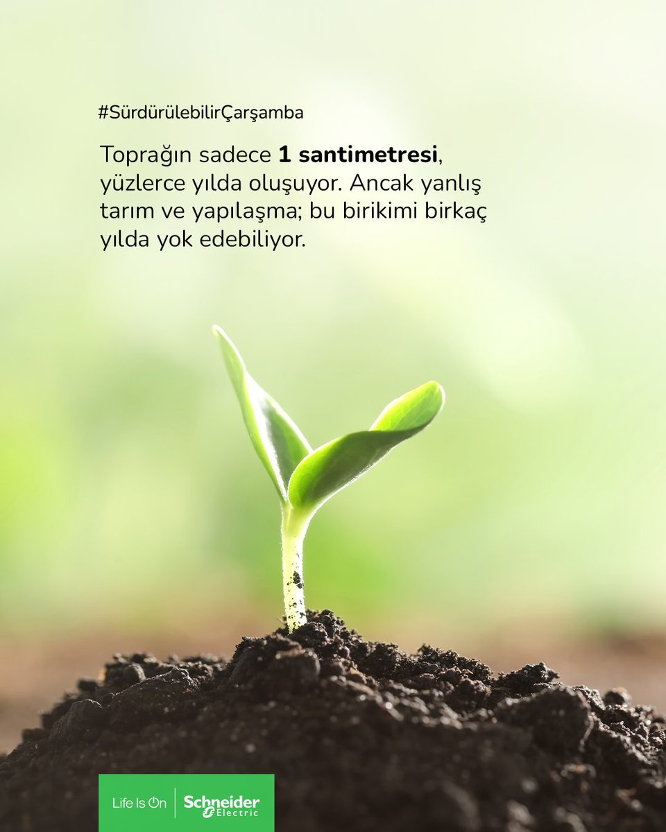 🌱 Toprak, geleceğimizin temelidir.

Toprağın yalnızca 1 cm’lik kısmı, yüzlerce yıl boyunca oluşur. 
Ancak yanlış tarım uygulamaları, aşırı kimyasal kullanımı ve kontrolsüz yapılaşma; bu değerli doğal kaynağı sadece (cont) spr.ly/l/6014hBQ9C