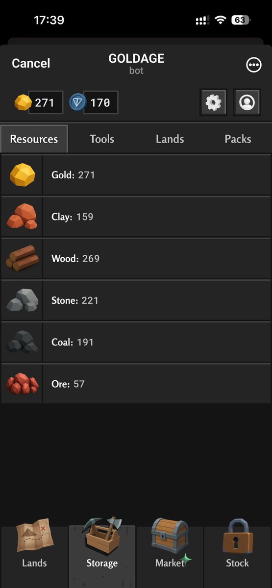 GoldAgeGame's tweet photo. 📦 Resources in Gold Age

All resources from the start:
• Gold 🟡
• Clay 🧱
• Wood 🌲
• Stone 🪨
• Coal ⚫
• Ore 🔩

Resources are infinite, but mining speed depends on:
• land rarity
• land upgrades
• tools used

All resources are trade against Gold on the market. https://t.co/HvIDH1g29H